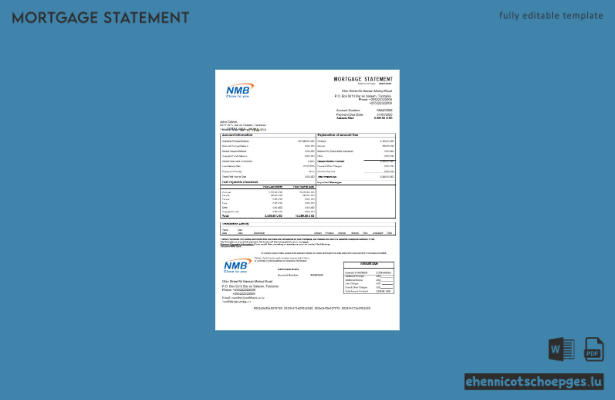 Tansania NMB Bank Hypothekenauszug in Word- und PDF-Formaten – Beispielvorschau